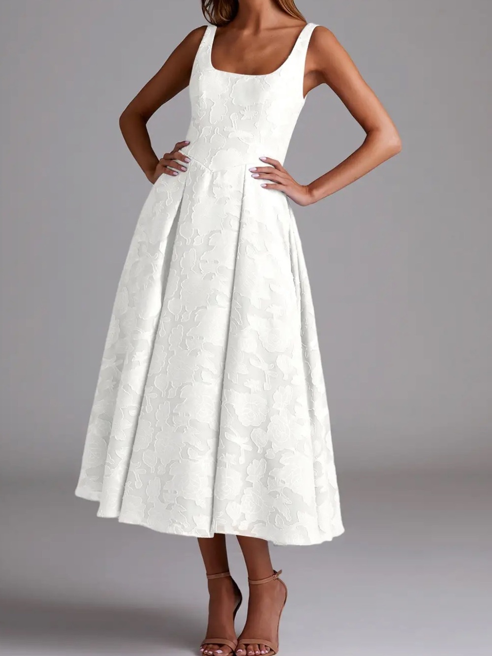 Azazie Amalie White A-Line Pleated Floral Burnout Dress 18